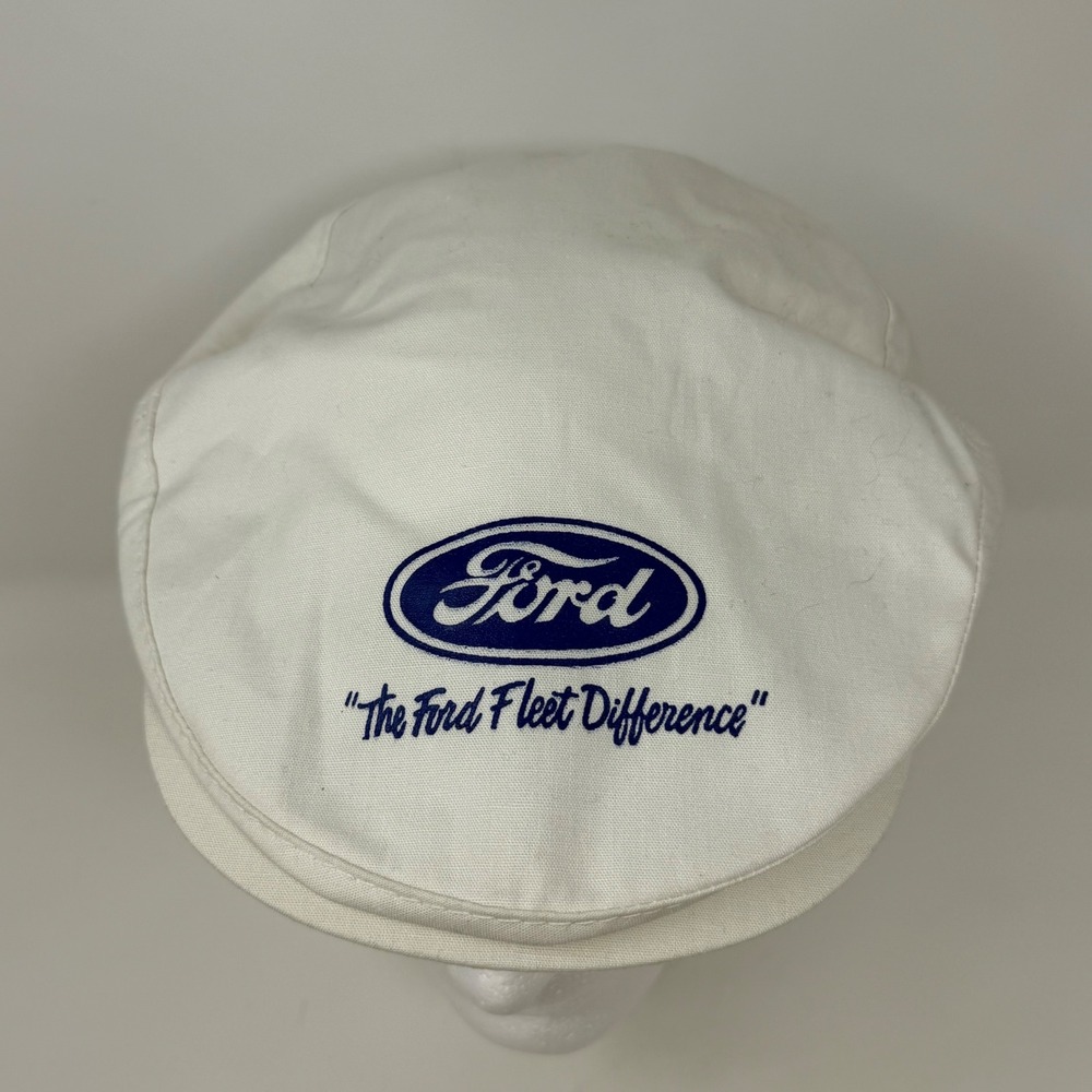 Ford Fleet Difference White Canvas Flat Cap Newsboy Snapback Hat Mens Adjustable